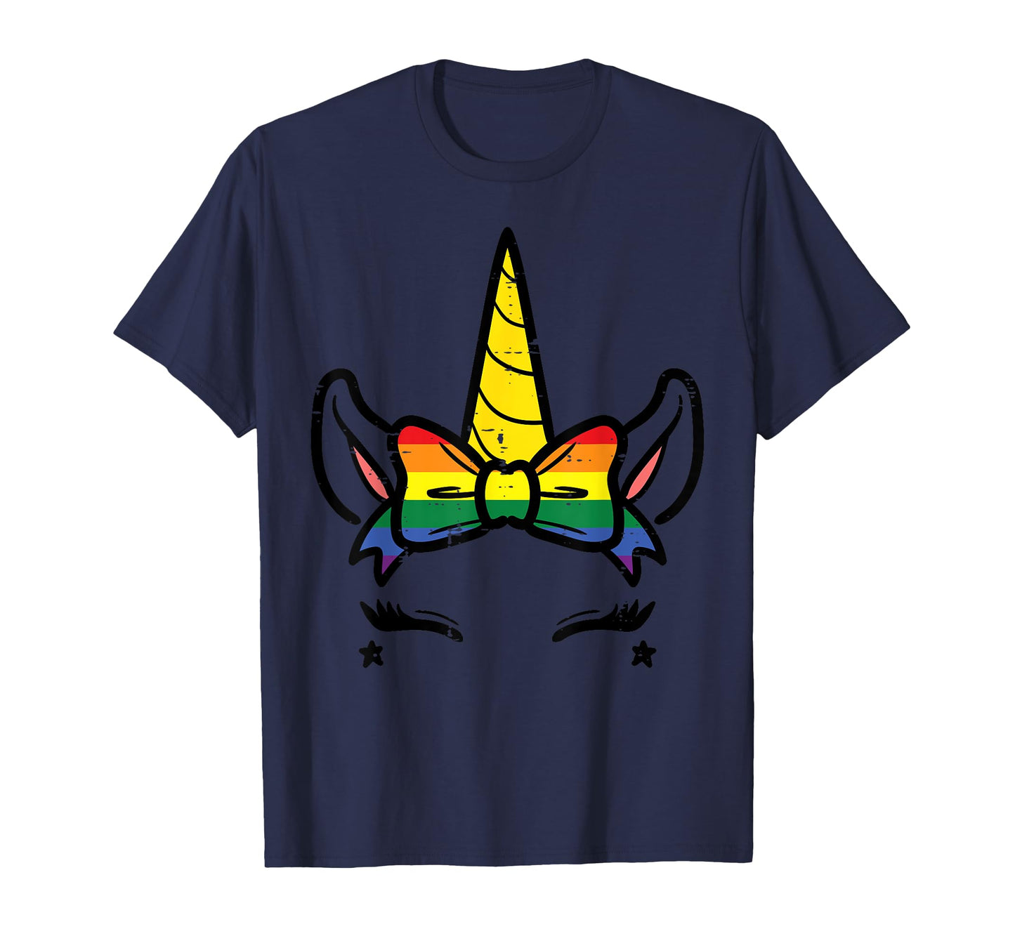 Gay Pride Unicorn Face Head Rainbow Flag Lgbtq Girls Kids T-Shirt