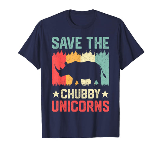 Save The Chubby Unicorns Vintage Funny Rhino Animal T-Shirt
