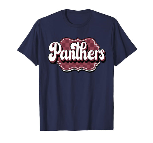 Maroon Panthers School Spirit Checkered Print Panther Pride T-Shirt