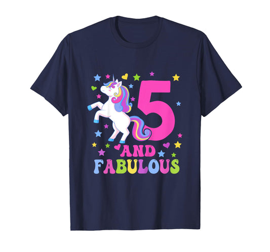 5 and Fabulous Unicorn 5th Birthday Unicorn T-Shirt