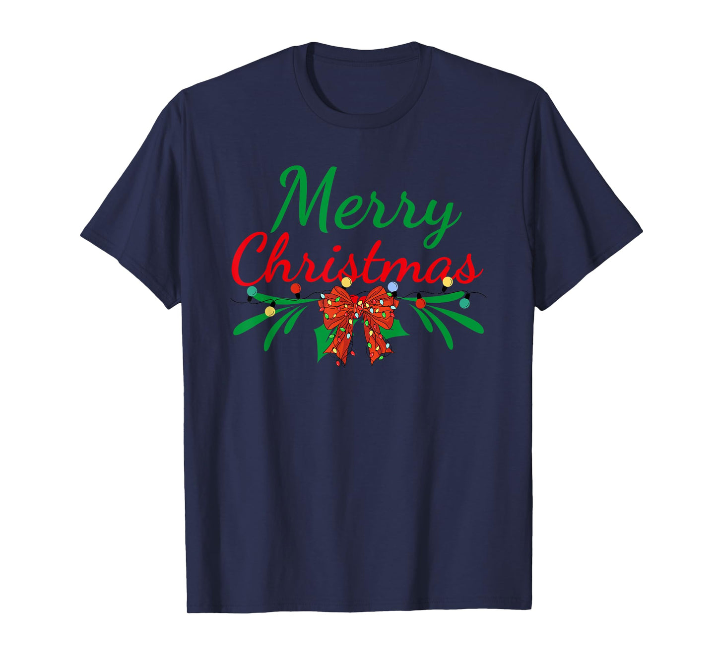 Merry Christmas Lights Red Santa Hat Xmas Family Men Women T-Shirt