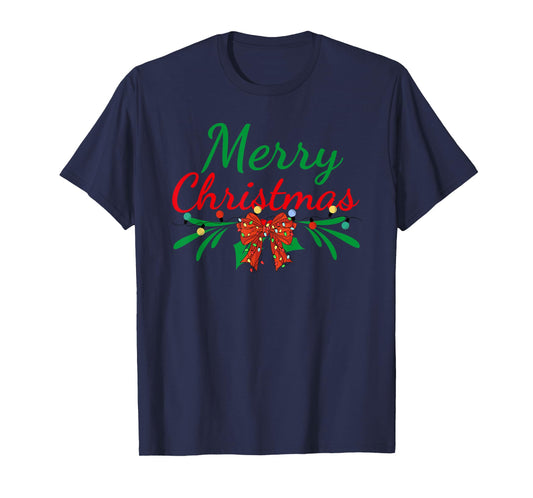 Merry Christmas Lights Red Santa Hat Xmas Family Men Women T-Shirt