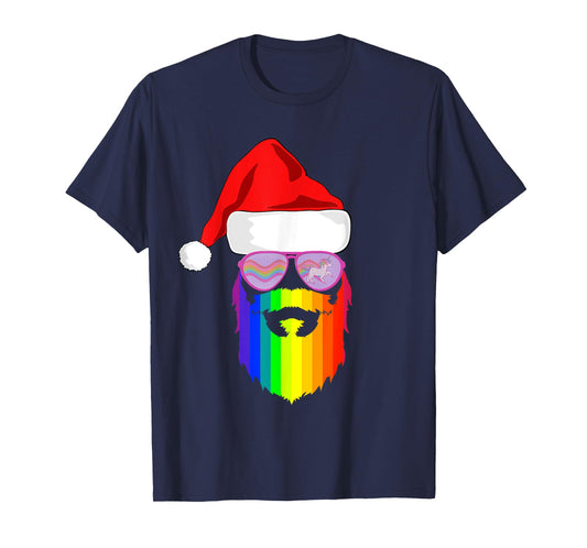 Gay Santa Claus Christmas Rainbow Unicorn Sunglasses LGBQT T-Shirt