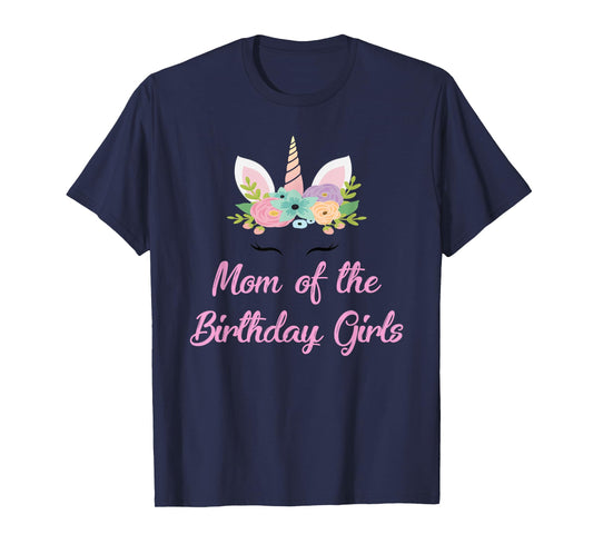 Mom Of The Birthday Girls Unicorn Twin Mother Theme Party T-Shirt