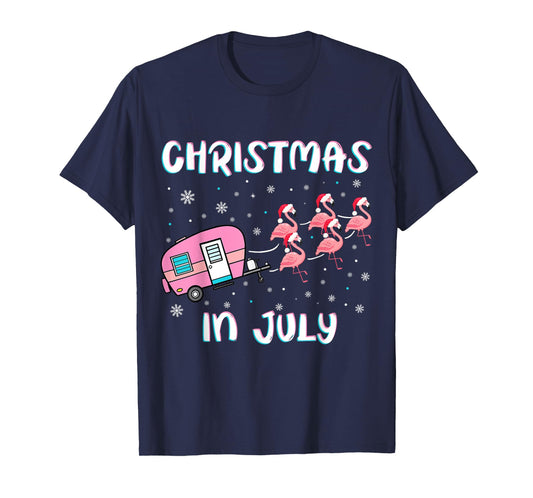 Christmas in July Summer Camping Flamingo Trailer Camper T-Shirt