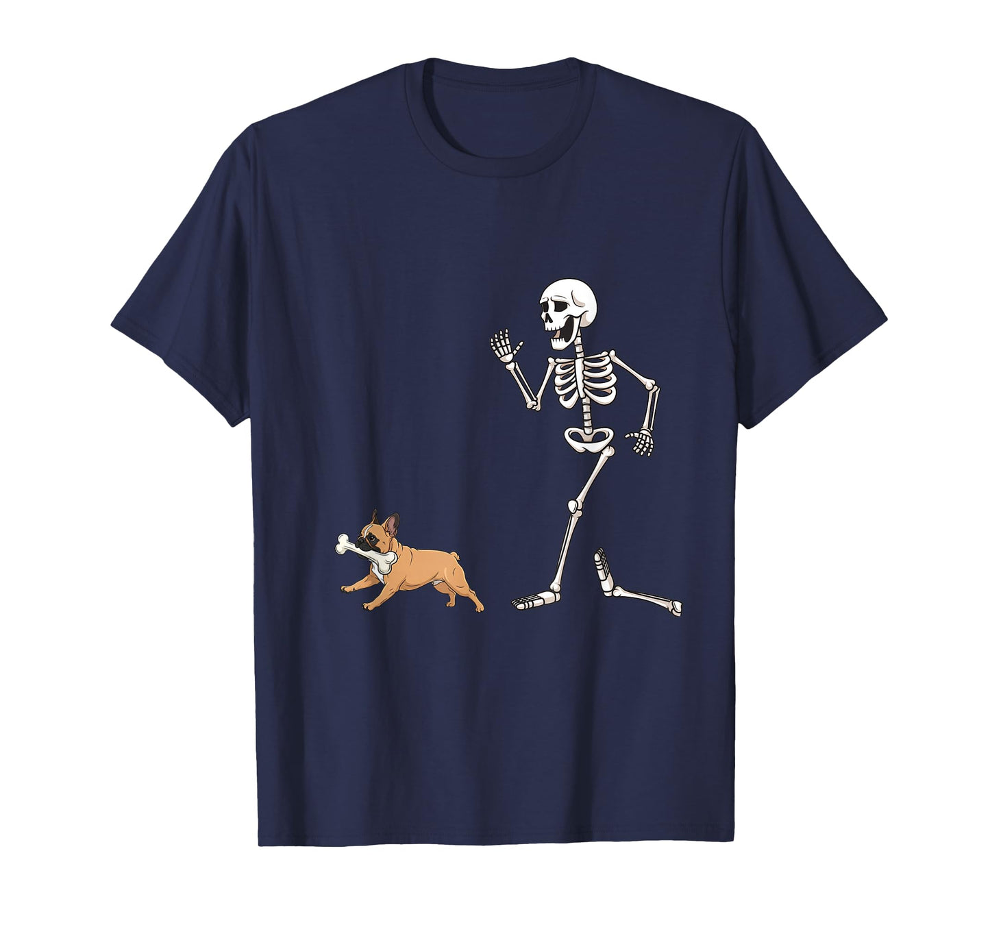 Funny Halloween French Bulldog and Skeleton T-Shirt