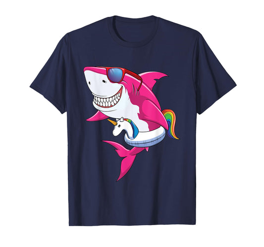 Shark Summer Shirt Girls Women Vacation Pool Unicorn & Shark T-Shirt