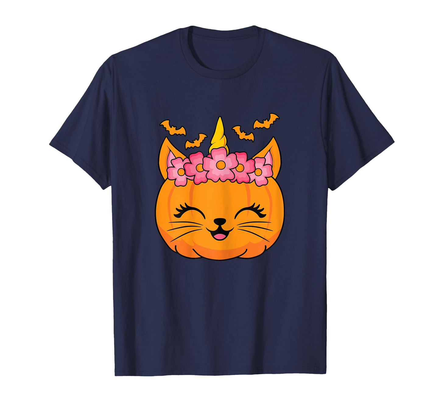 Cute Halloween Cat Unicorn Pumpkin Thanksgiving Women Girls T-Shirt