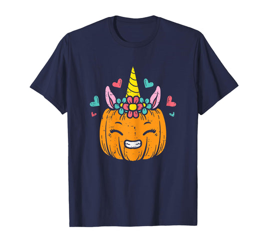 Pumpkin Unicorn Face Cute Halloween Costume Women Girls T-Shirt