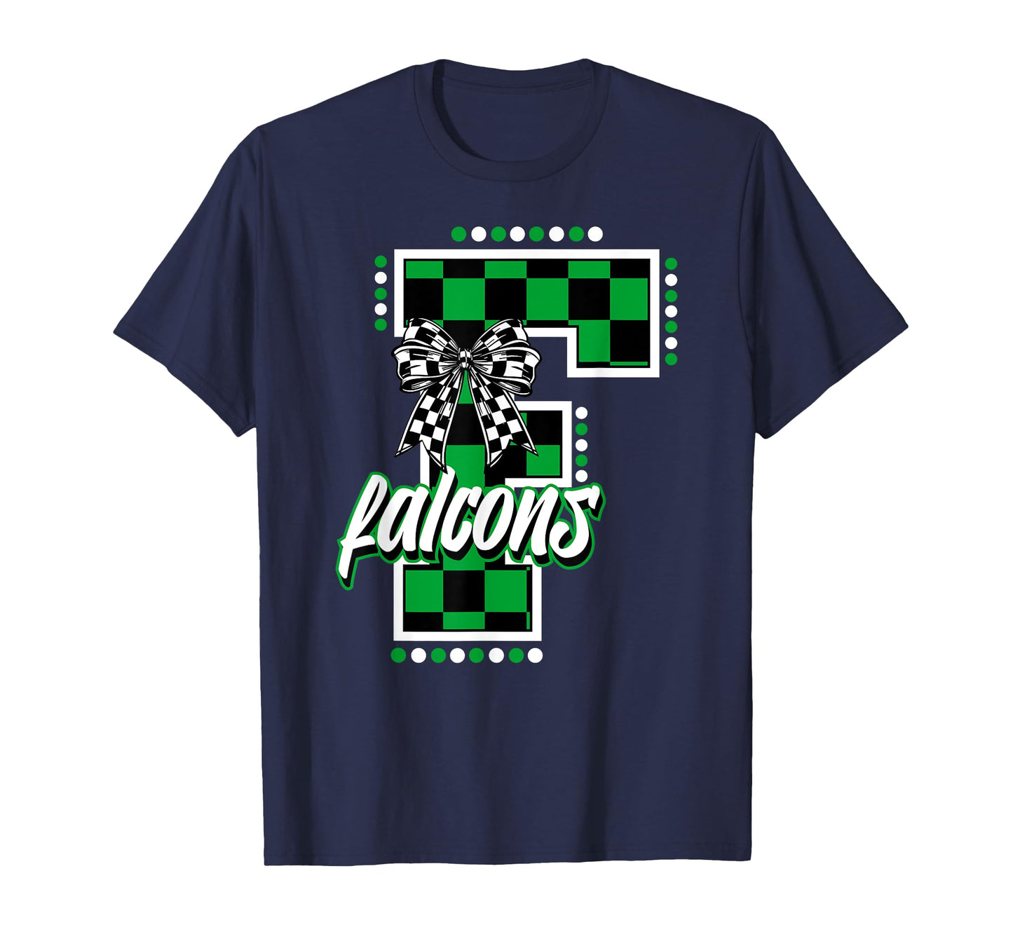 Falcons Checkered Letter School Spirit Mascot Green Game Day T-Shirt
