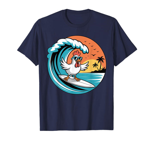Funny Chicken Surfboard Beach Summer Surfing Rooster T-Shirt