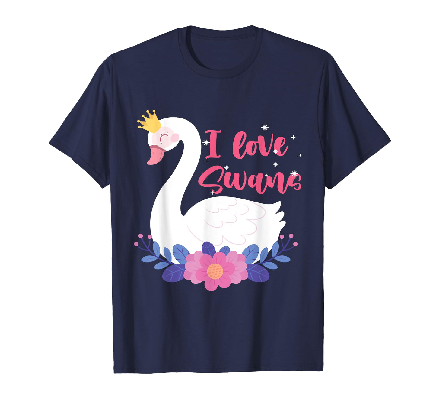 I Love Swans Bird Zoo Animal Lake Water Lily Flowers Crown T-Shirt
