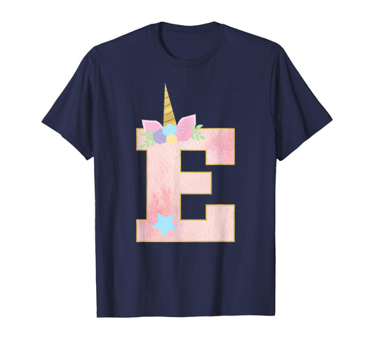 Initial Letter E Unicorn Monogram for Girls Unicorn Birthday T-Shirt