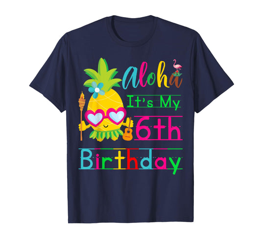 Aloha It's My 6th Birthday Hawaii Second Girls Luau Candles T-Shirt