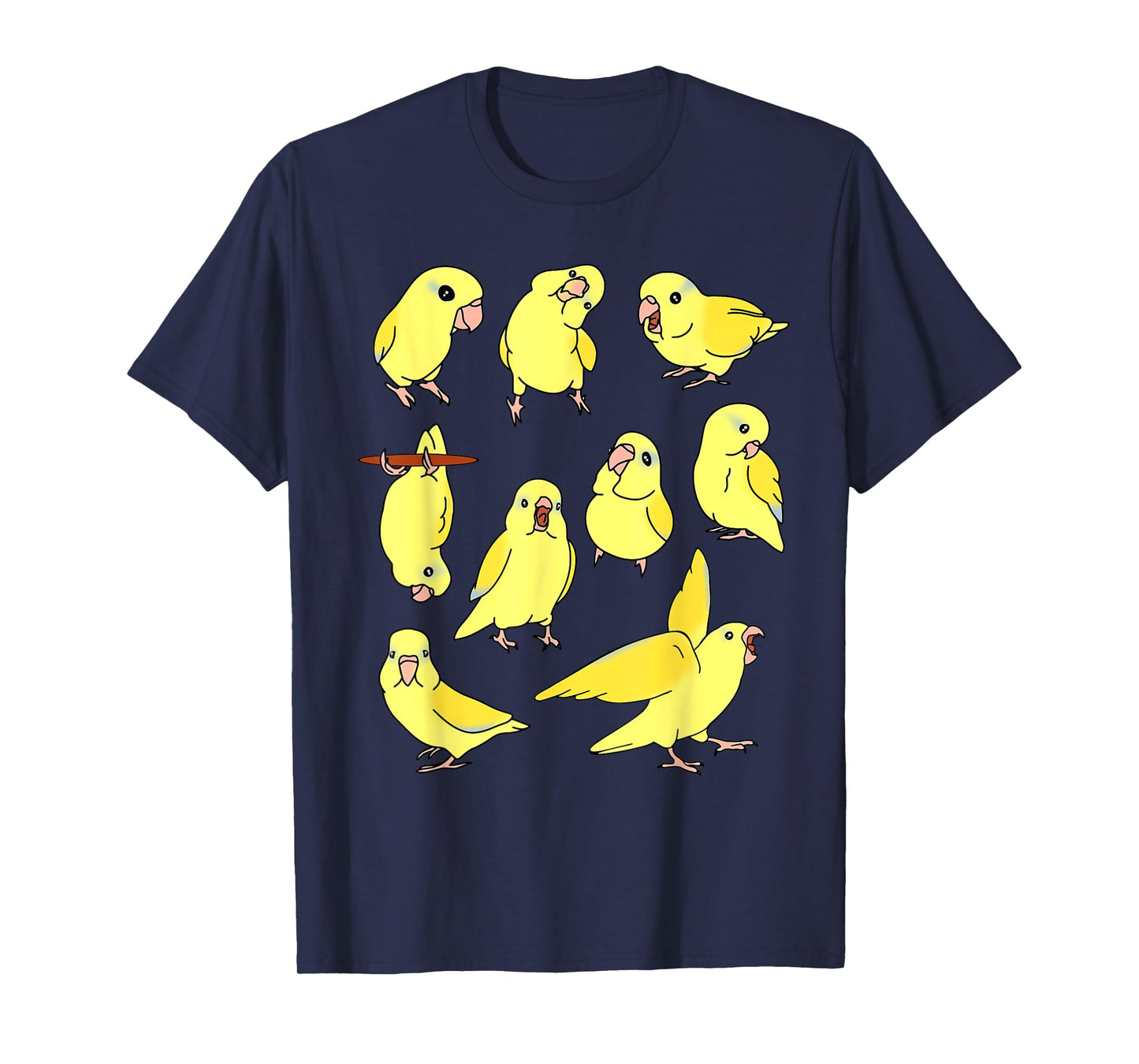 Cute Yellow Parrotlet Pattern Funny Parrots doodles T-Shirt