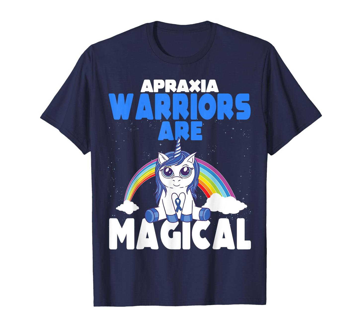 Apraxia Awareness Blue Ribbon Cute Magical Unicorn T-Shirt