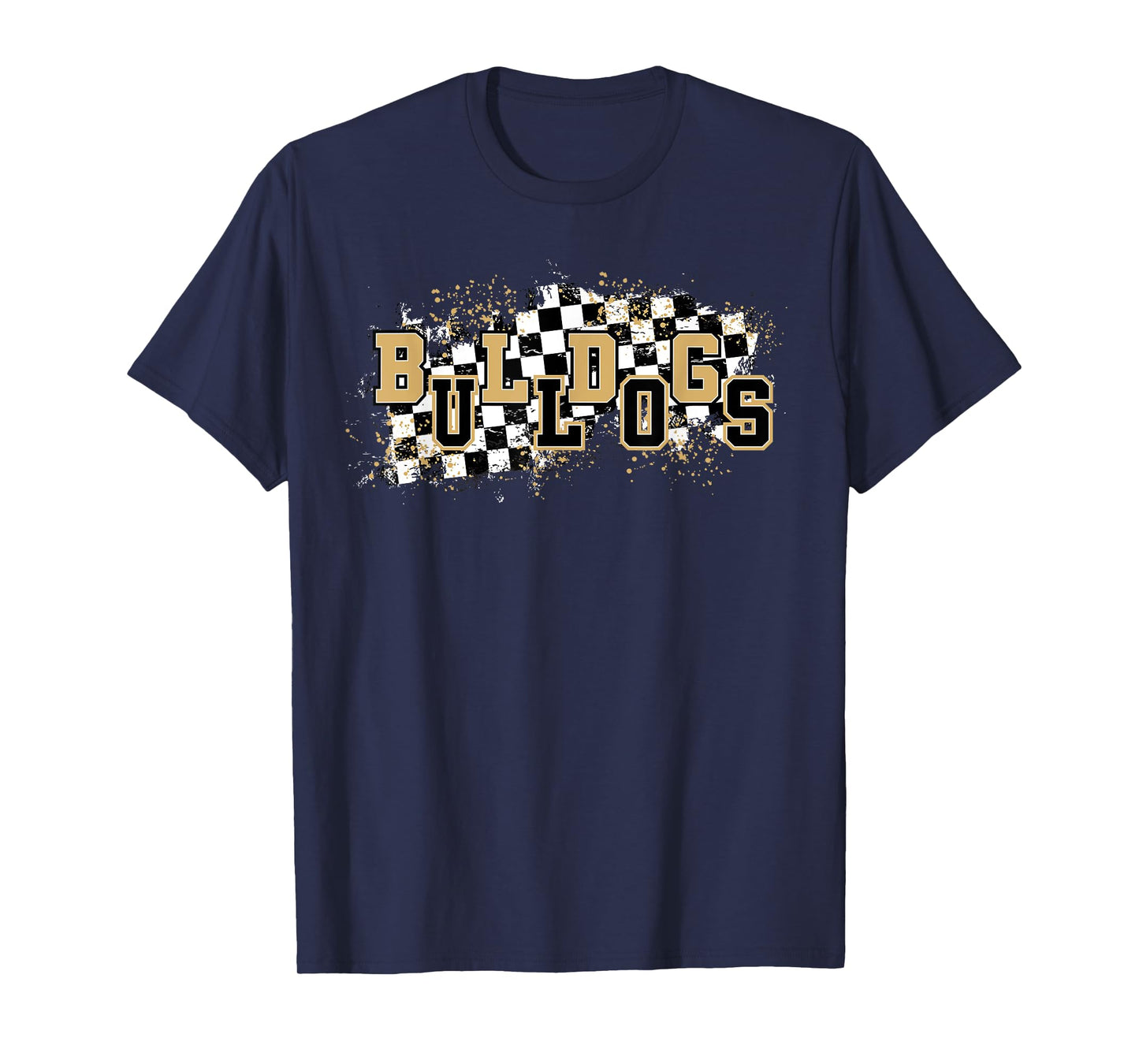 Bulldogs Checkered Print School Spirit Game Day Bulldog Gold T-Shirt
