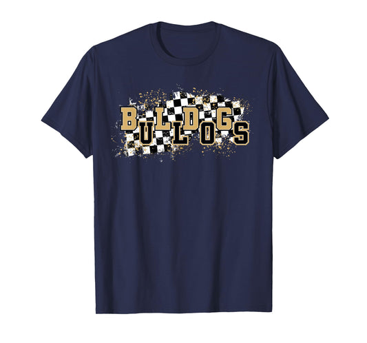 Bulldogs Checkered Print School Spirit Game Day Bulldog Gold T-Shirt