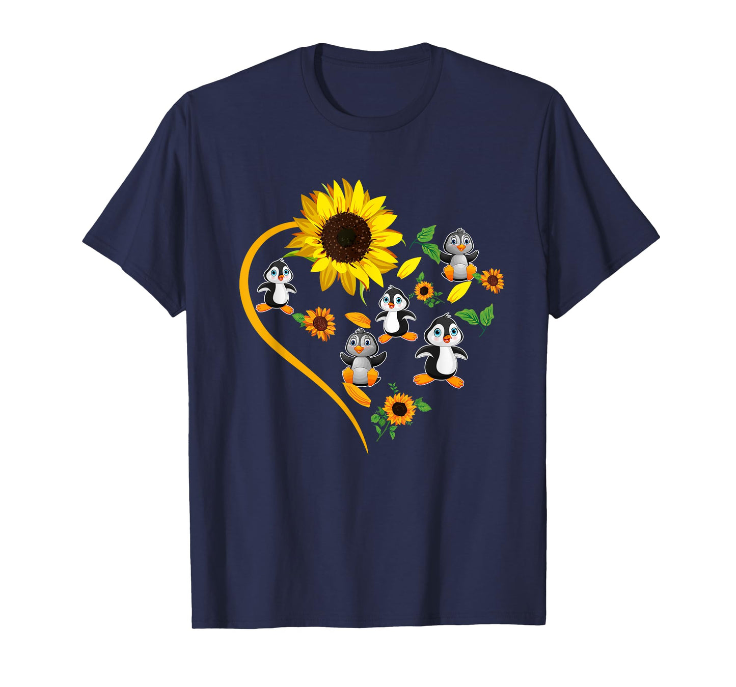 Sunflowers Penguins Cute Heart Shape Matching Bird Lover T-Shirt