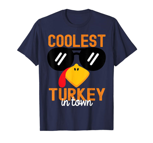 Funny Coolest Turkey in Town Thanksgiving Toddler Boys Girls T-Shirt