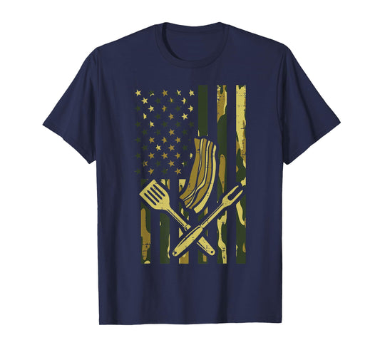 Camo US Flag Bbq Meat Grill Barbecue Patriot Men Women Kids T-Shirt