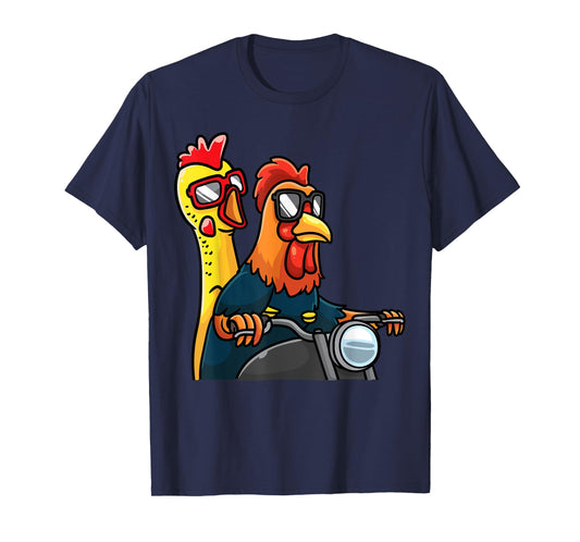 Chicken And Rubber Chicken Riding A Motorcycle Motorbike T-Shirt
