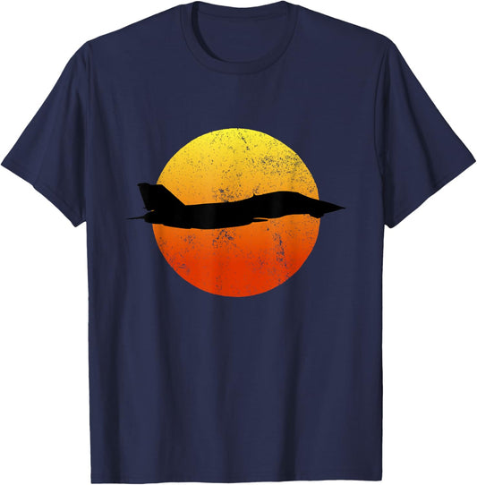 F-14 Tomcat Silhouette Retro Sunset Military Jet Flying F14 T-Shirt