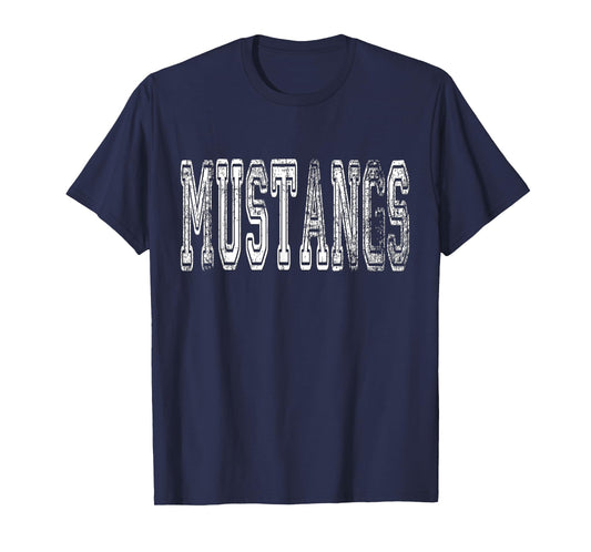 Mustangs Mascot Distressed Vintage School Sports Name Fans T-Shirt