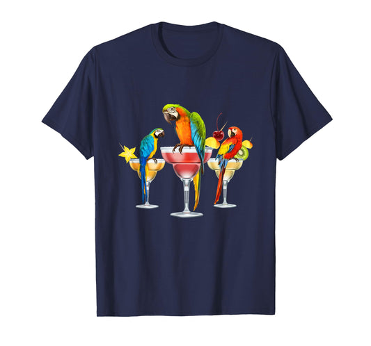 Parrots Drinking Margarita Tropical Birds Vacation Hawaiian T-Shirt