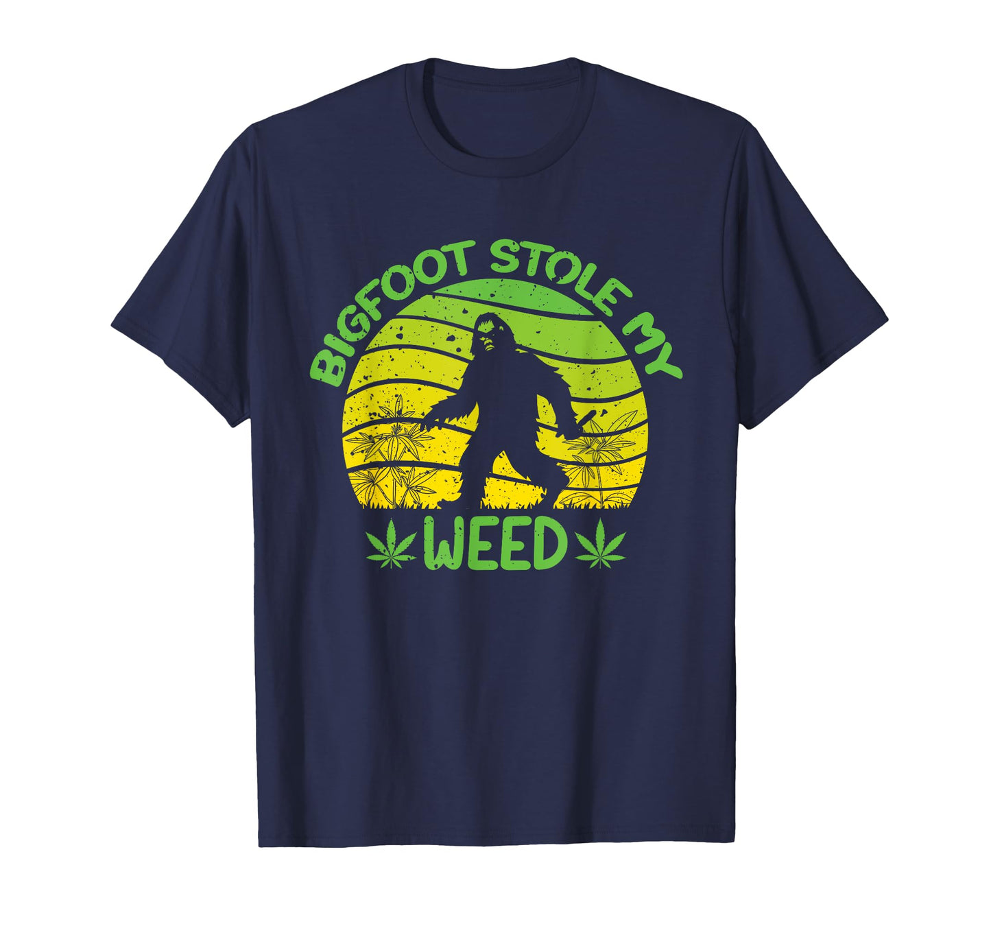 420 Funny Bigfoot Stole My Weed, Retro Sunset Sasquatch T-Shirt