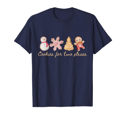 Funny Vintage Cookies For Two Please Pregnancy Mom Christmas T-Shirt