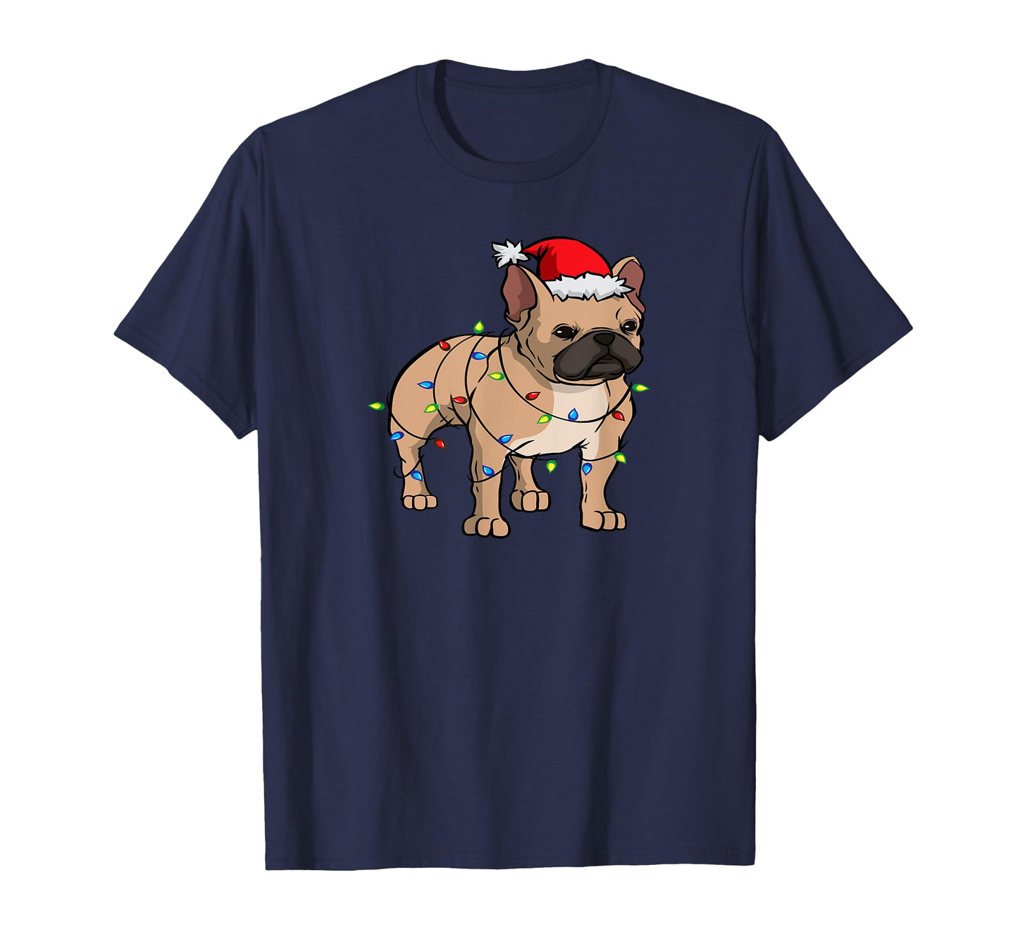 Frenchie Santa Hat & Christmas Lights Cute French Bulldog Men Women Kids T-Shirt