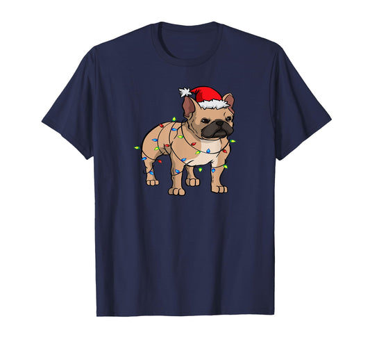 Frenchie Santa Hat & Christmas Lights Cute French Bulldog Men Women Kids T-Shirt