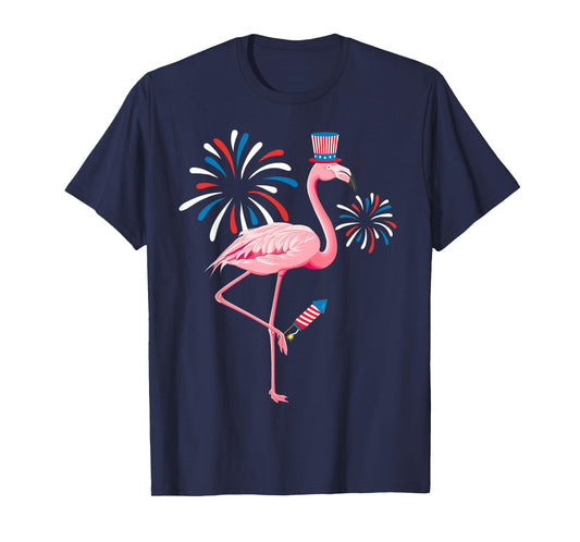 Cute 4th Of July Flamingo Fireworks Kids Toddler Boys Girls T-Shirt