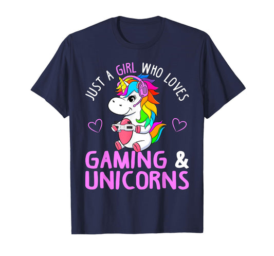Just A Girl Who Loves Gaming and Unicorns Cute Gamer Gift T-Shirt