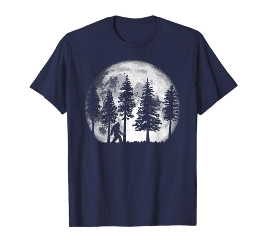 Bigfoot in the Forest Hiding at Night Full Moon Trees Nature T-Shirt