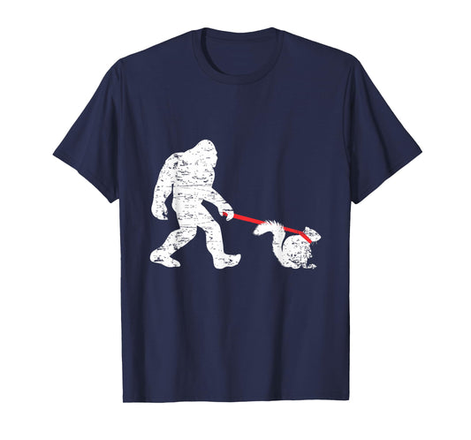 Cool Big Foot and Squirrel Lover Gifts Bigfoot Walking Squirrel Funny Sasquatch Fan Unisex-Adults T-Shirt Black Small Classic Fit Crew Neck Short Sleeve Cotton 60% Polyester 40%