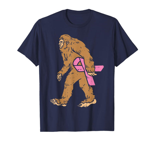 Bigfoot Sasquatch Funny Pink Ribbon Breast Cancer Awareness T-Shirt