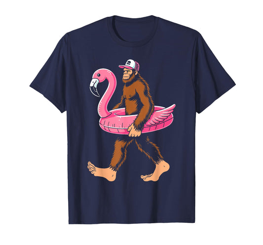 Pool party bigfoot flamingo float sasquatch pink float women T-Shirt