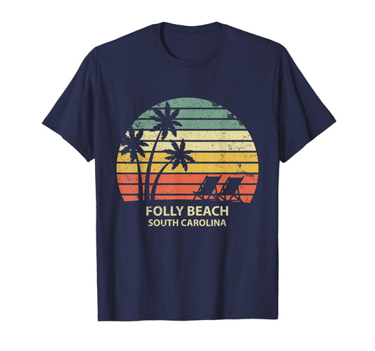 Vintage South Carolina Folly Beach T Shirt Cool Retro Men Women Girls Kids T-Shirt
