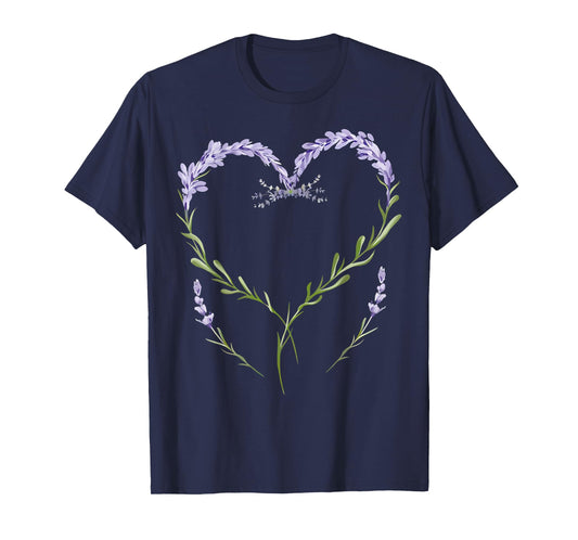 Vintage Botanical Heart Lavender Flower Gardening Floral T-Shirt