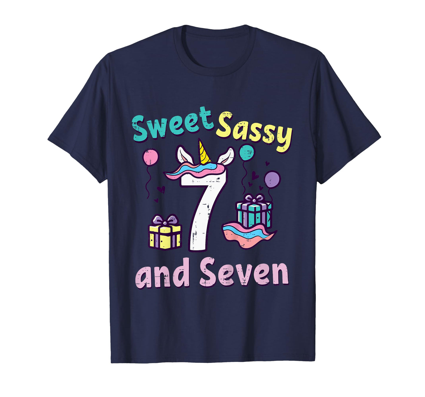 7th Birthday Unicorn Sweet Sassy Seven 7 Year Old Bday Girls T-Shirt
