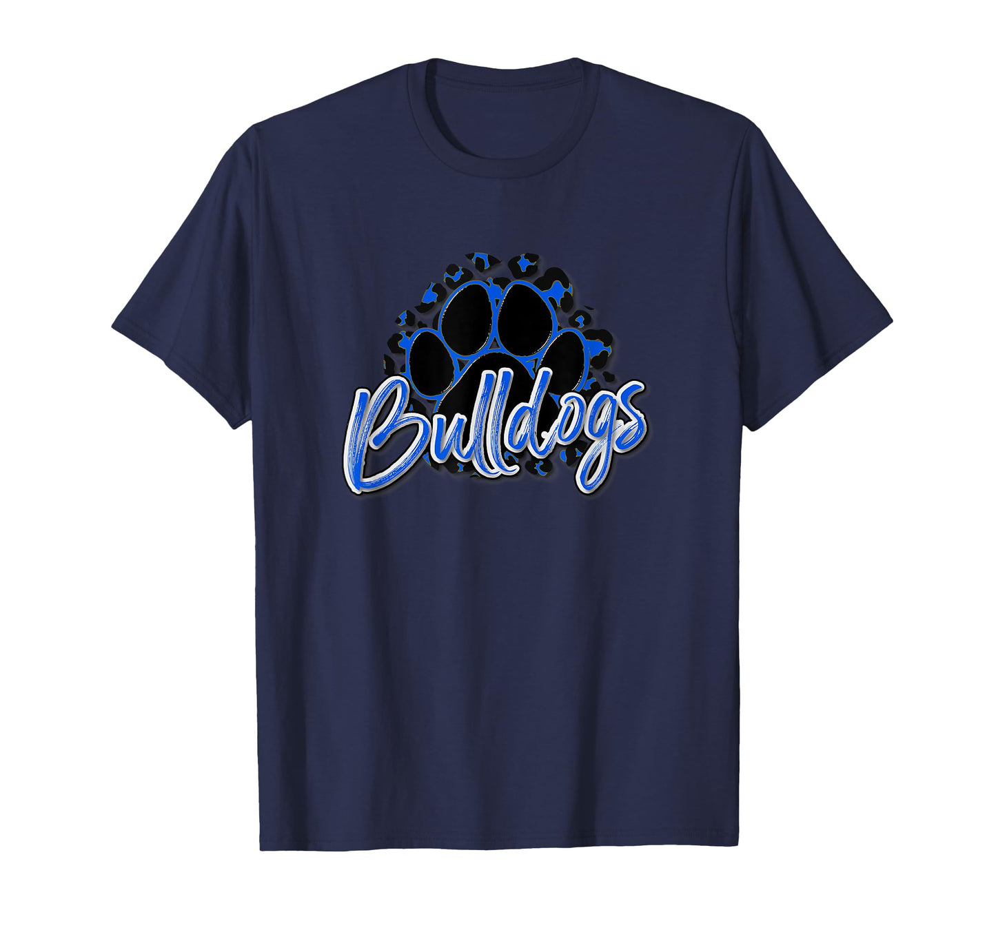 Bulldogs Blue Black Cheetah School Sports Fan Team Spirit T-Shirt