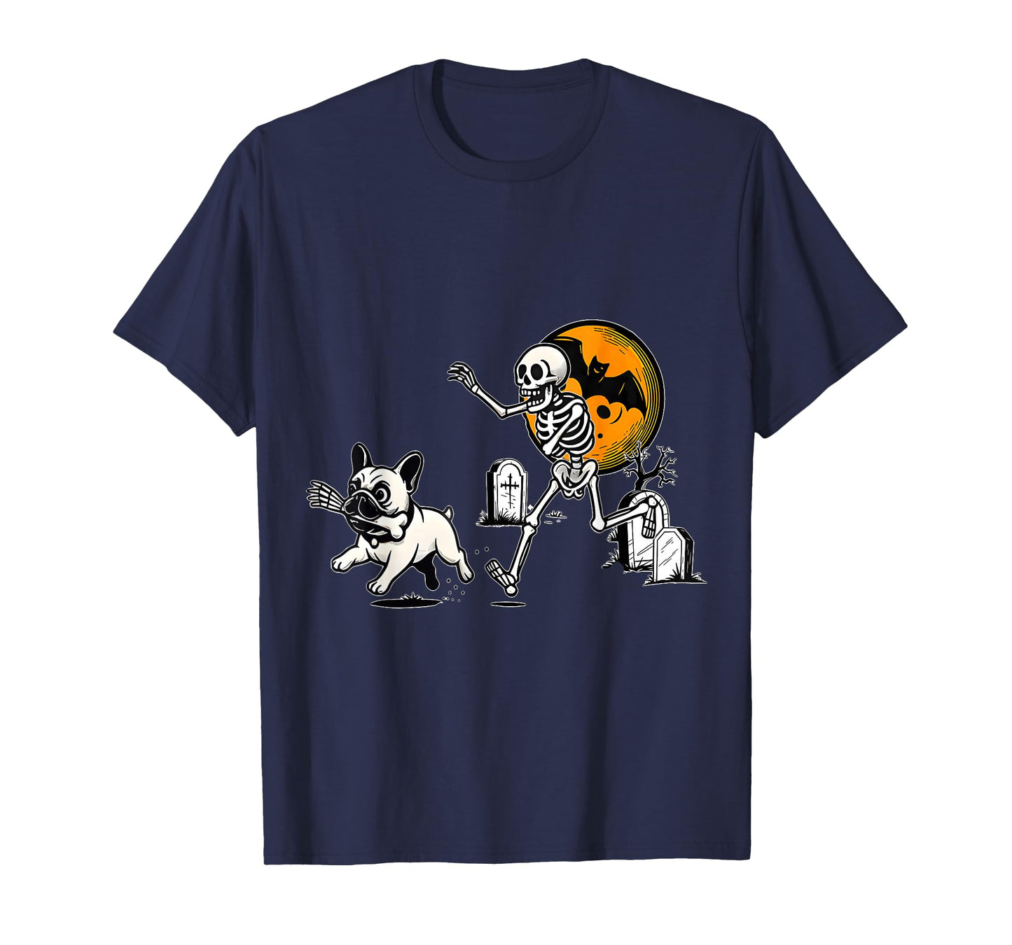 Skeleton Chasing French Bulldog Halloween Dog Mom Pet Lover T-Shirt