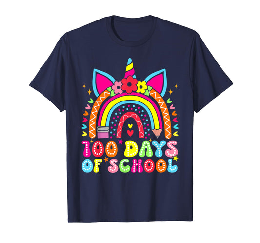 100 Days Of School Unicorn Rainbow 100th Day Of School T-Shirt