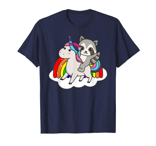 Raccoon On Unicorn Rainbow Animals Sweet Unicorns T-Shirt