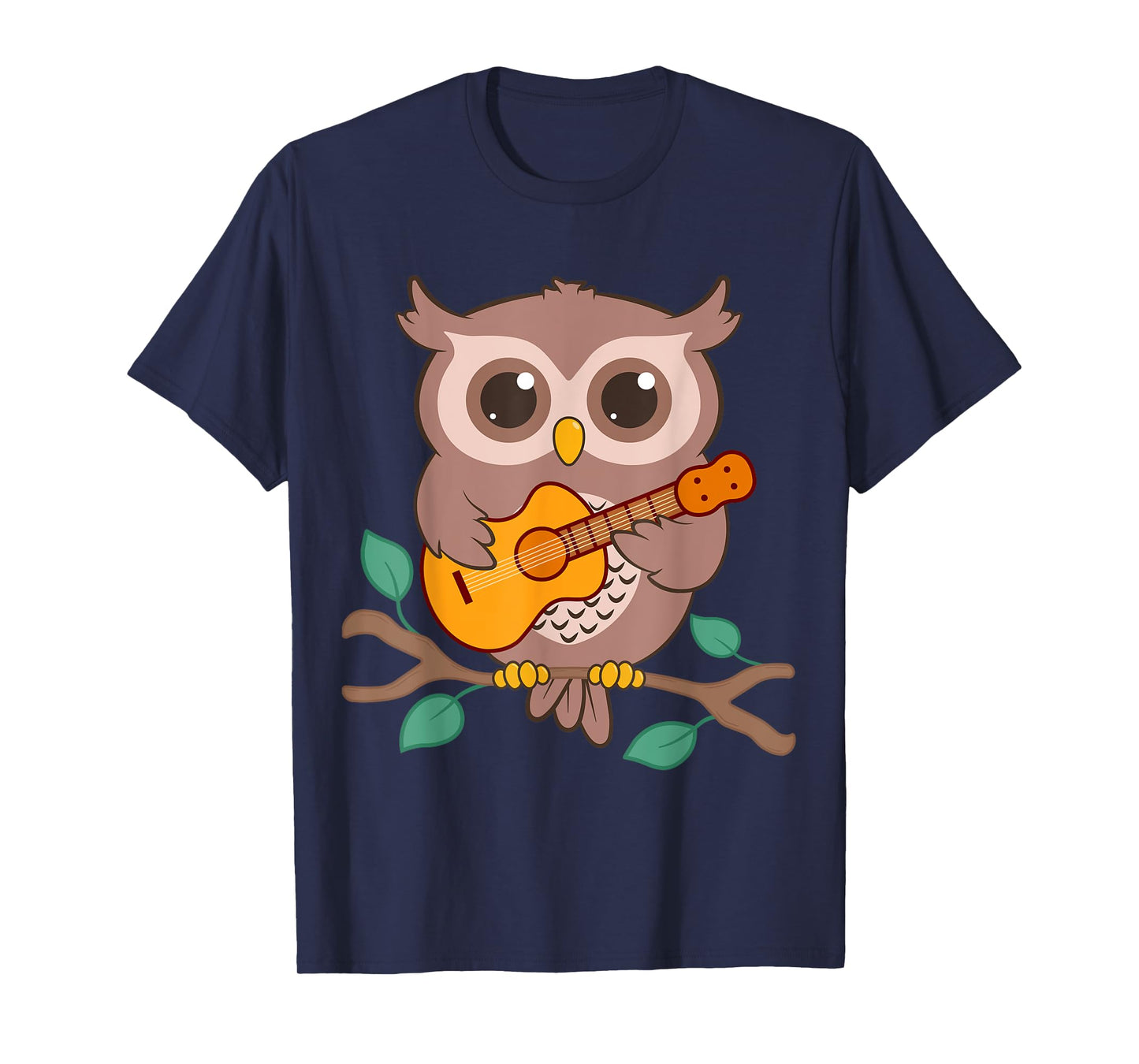 Kawaii Owl Bird Playing Acoustic Guitar Cartoon T-Shirt