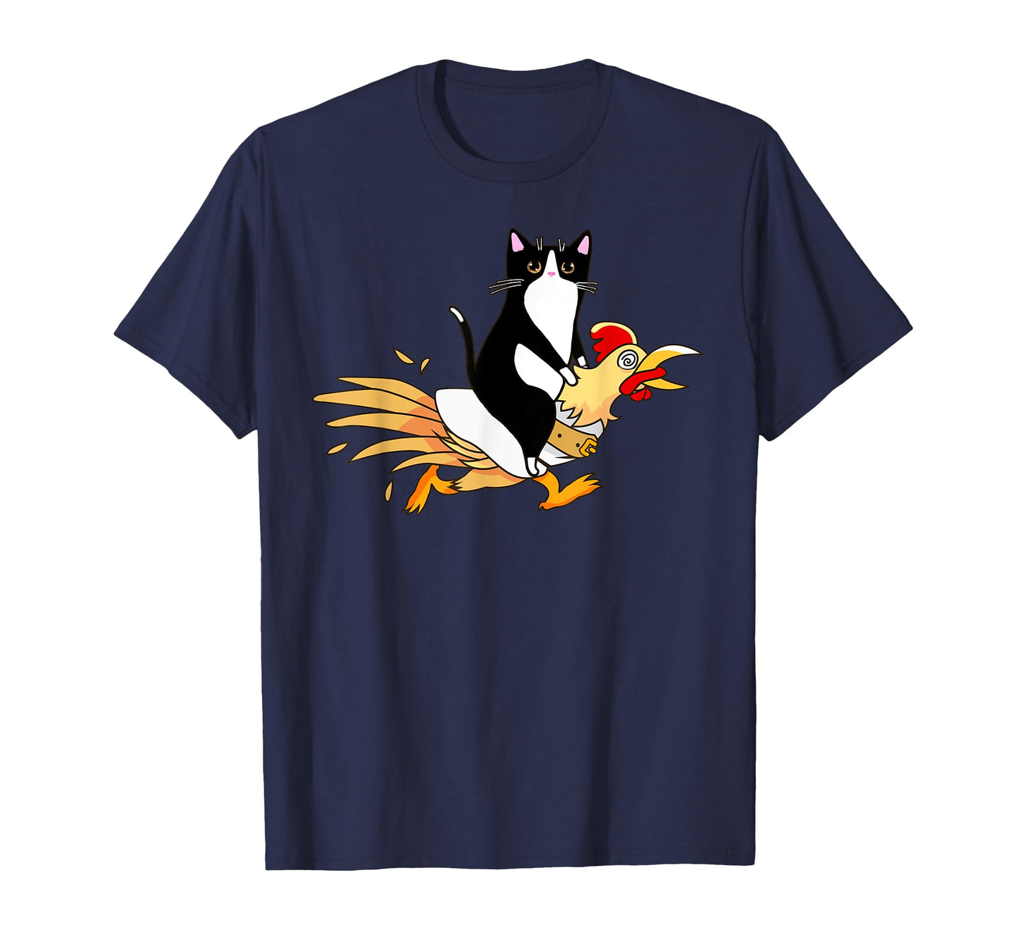 Tuxedo Cat Riding a Chicken for Men Women Catfather T-Shirt