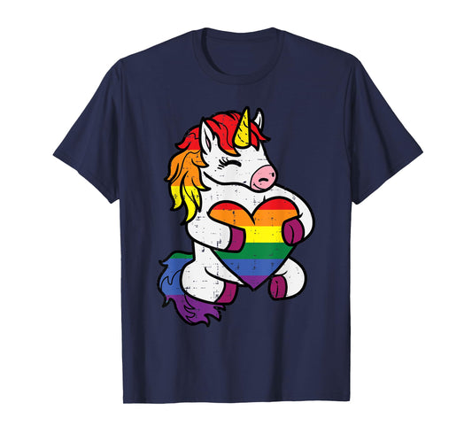 Gay Pride Unicorn Heart Rainbow Flag Lgbt Women Girls Kids T-Shirt