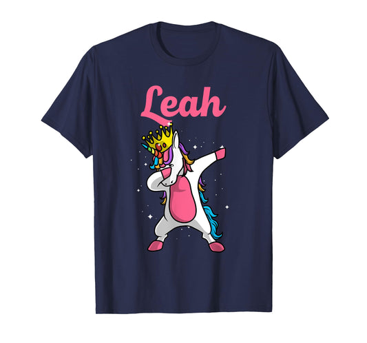 LEAH Gift Name Personalized Birthday Dabbing Unicorn Queen T-Shirt